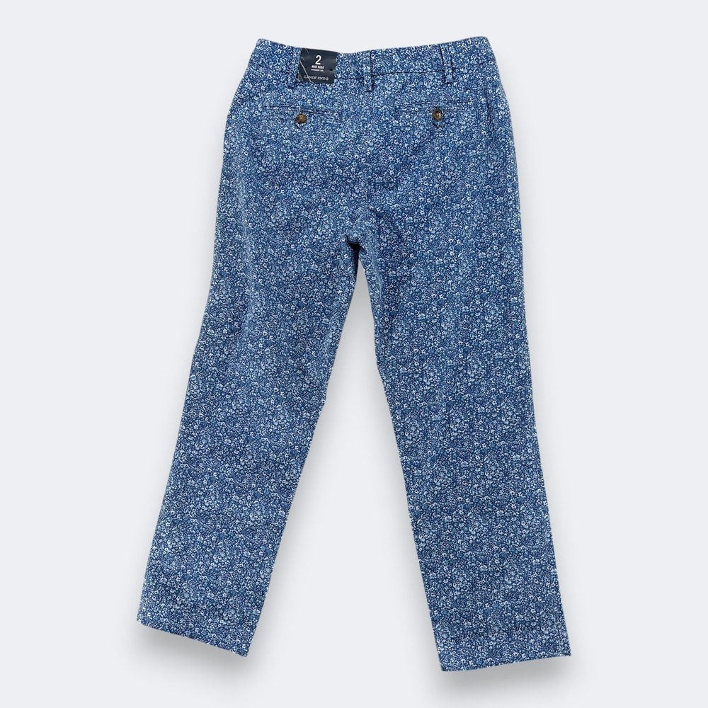 Lands' End Women Floral Ditsy Print Straight Leg Pants 2 Blue Mid Rise Preppy - Picture 3 of 11